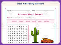 Arizona Word Search Worksheet – 3rd Grade States Practice + Answer Key preview 4