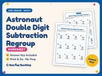 Astronaut Double Digit Subtraction Regroup Worksheet – 2nd Grade preview