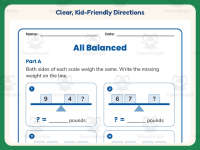 Balance Worksheet – 1st Grade Addition & Measurement Practice preview 4
