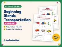 Beginning Blends Transportation Worksheet – 1st Grade Beginning Sounds preview