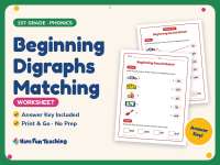 Beginning Digraphs Matching Worksheet – 1st Grade Beginning Sounds preview