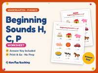 Beginning Sounds H, C, P Worksheet – Kindergarten Consonants Practice preview