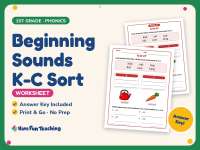 Beginning Sounds K-C Sort Worksheet – 1st Grade Consonants Practice preview
