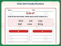 Beginning Sounds K-C Sort Worksheet – 1st Grade Consonants Practice preview 4