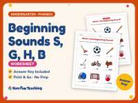 Beginning Sounds S, G, H, B Worksheet – Kindergarten Consonants preview