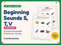 Beginning Sounds S, T, V Worksheet – 1st Grade Consonants Practice preview