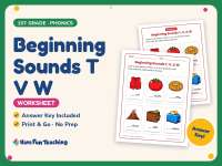 Beginning Sounds T V W Worksheet – 1st Grade Consonants Practice preview