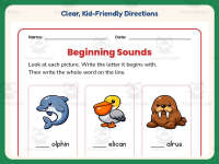 Beginning Sounds Water Animals Worksheet – 1st Grade Consonants preview 4