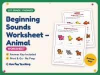Beginning Sounds Worksheet – Animal – 1st Grade Consonants Practice preview