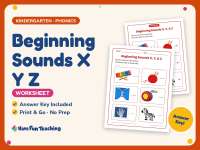 Beginning Sounds X Y Z Worksheet – Kindergarten Consonants Practice preview