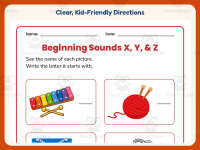 Beginning Sounds X Y Z Worksheet – Kindergarten Consonants Practice preview 4
