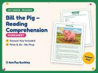 Bill the Pig – Reading Comprehension Worksheet – 1st Grade Animals preview