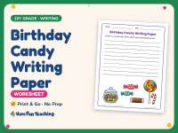 Birthdays Worksheet: Birthday Candy Writing Paper – 1st Grade Practice preview