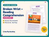 Broken Wrist – Reading Comprehension Worksheet – 4th Grade Practice preview