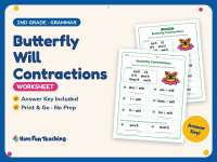 Butterfly Will Contractions Worksheet – 2nd Grade Grammar Practice preview