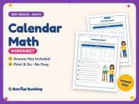 Calendar Math Worksheet – 3rd Grade Calendars Practice + Answer Key preview