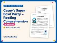Casey’s Super Bowl Party – Reading Comprehension Worksheet – Sports preview