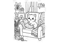 Cats & Dogs at Home Coloring Book: Cute Kawaii Pets for Kids preview 2