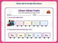 Choo-Choo Train Sight Words Worksheet – Preschool Dolch Words Practice preview 4