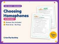 Choosing Homophones Worksheet – 3rd Grade Grammar Practice preview