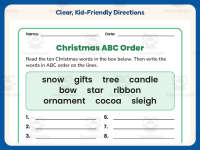 Christmas Words ABC Order Worksheet – 2nd Grade Alphabetical Order preview 4