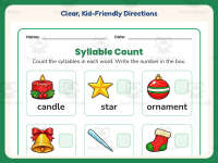 Christmas Words Syllable Worksheet – 1st Grade Syllables Practice preview 4