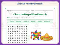 Cinco de Mayo Word Search Worksheet – 3rd Grade Holiday Practice preview 4
