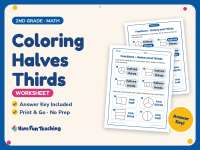 Coloring Halves Thirds Worksheet – 2nd Grade Fractions Practice preview