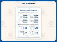 Coloring Halves Thirds Worksheet – 2nd Grade Fractions Practice preview 2