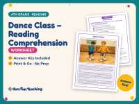 Dance Class – Reading Comprehension Worksheet – 4th Grade Practice preview