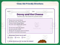 Davey and the Cheese Phonics Reading Worksheet – 1st Grade Long Vowels preview 4