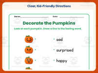 Decorate the Pumpkins Worksheet – Kindergarten Emotions & Thanksgiving preview 4