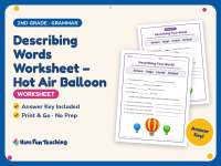 Describing Words Worksheet – Hot Air Balloon – 2nd Grade Adjectives preview