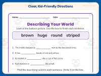 Describing Words Worksheet – Hot Air Balloon – 2nd Grade Adjectives preview 4
