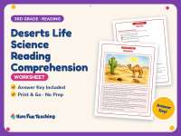 Deserts Life Science Reading Comprehension Worksheet – 3rd Grade preview