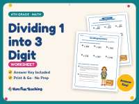Dividing 1 into 3 Digit Worksheet – 4th Grade Division Practice preview
