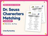 Dr. Seuss Characters Matching Worksheet – PreK-2nd Grade Reading preview