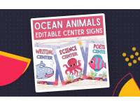 Editable ocean animal center sign under the sea theme classroom decor preview