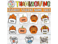 Editable Thanksgiving Name Tags | Turkey Pumpkin Fall Leaf Student Nam preview