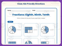 Eighths, Ninths, Tenths Fractions Worksheet – 3rd Grade Math Practice preview 4