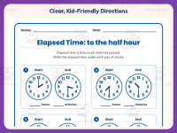 Elapsed Time Half Hour Worksheet – 3rd Grade Telling Time Practice preview 4