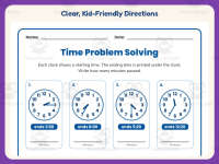 Elapsed Time Word Problem Solving Worksheet – 3rd Grade Clocks preview 4