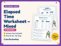 Elapsed Time Worksheet – Mixed – 3rd Grade Telling Time Practice preview