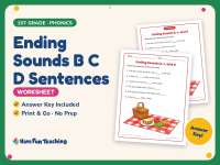 Ending Sounds B C D Sentences Worksheet – 1st Grade Consonants preview