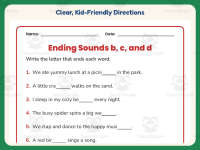 Ending Sounds B C D Sentences Worksheet – 1st Grade Consonants preview 4