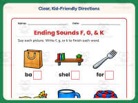 Ending Sounds F G K Worksheet – 1st Grade Consonants Practice preview 4