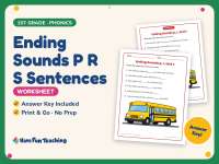 Ending Sounds P R S Sentences Worksheet – 1st Grade Consonants preview