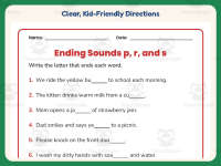 Ending Sounds P R S Sentences Worksheet – 1st Grade Consonants preview 4