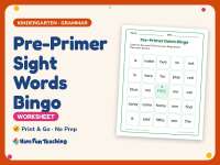 English Worksheet: Pre-Primer Sight Words Bingo – Kindergarten Grammar preview
