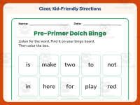 English Worksheet: Pre-Primer Sight Words Bingo – Kindergarten Grammar preview 4